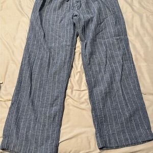 Abercrombie & Fitch Blue Pinstripe Linen-Blend Trousers